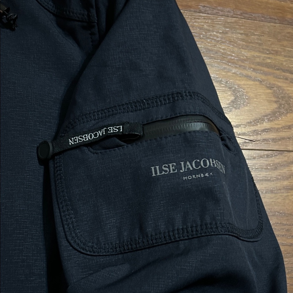 Ilse Jacobsen Hornbaek Regular Fit Hooded‎ Long Raincoat Dark Indigo Women’s 12 - Picture 3 of 10